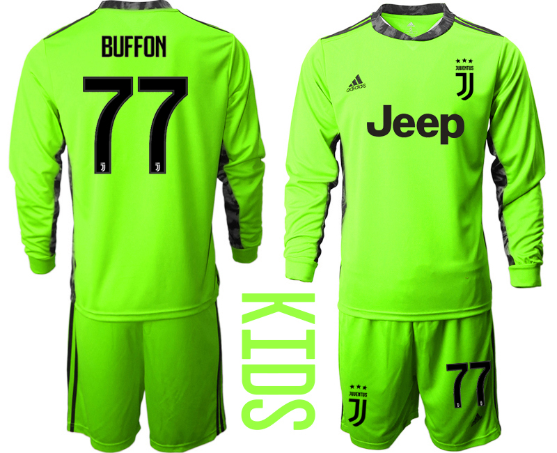 Youth 2020-2021 club Juventus green long sleeved Goalkeeper #77 Soccer Jerseys